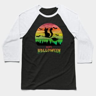 Vintage Halloween Cat Witch Baseball T-Shirt